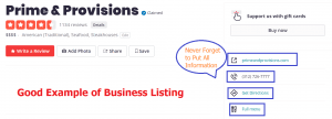 Example of Yelp Business Listing
