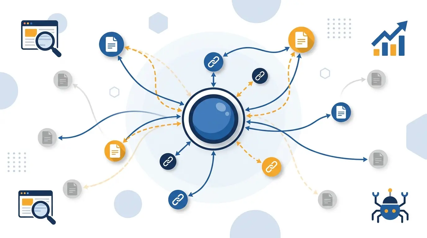 Hub and spoke internal linking structure infographic diagram