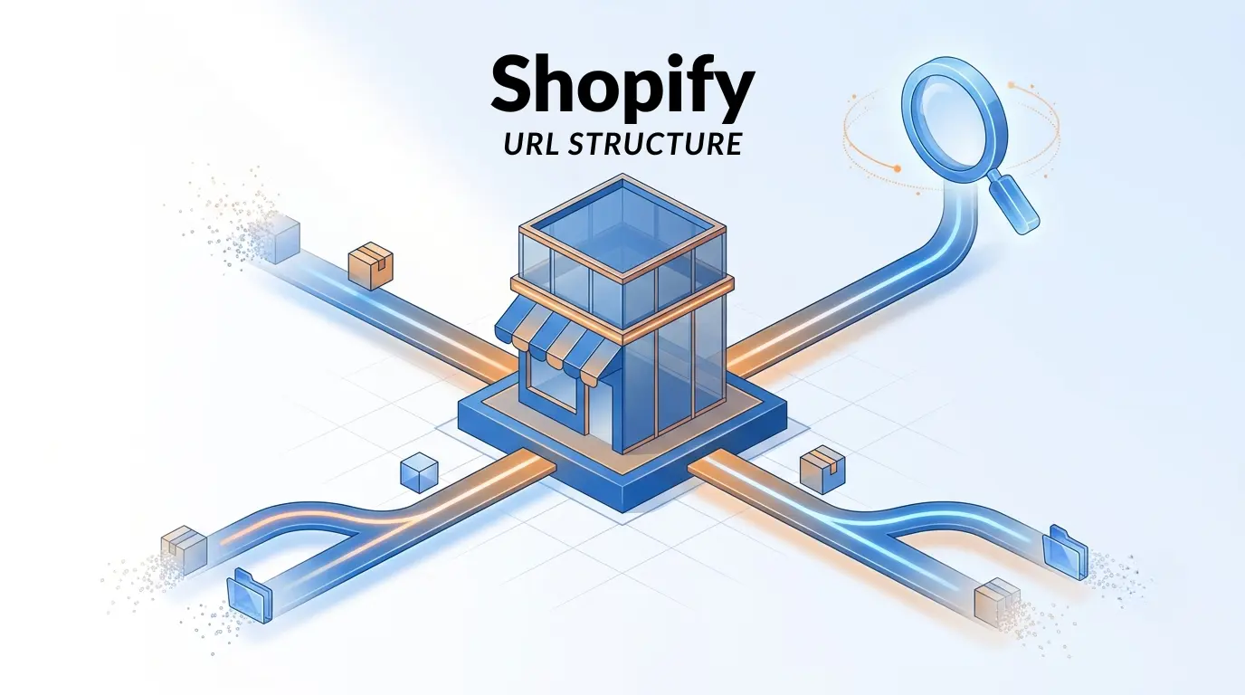 Shopify URL structure paths merging into search icon.