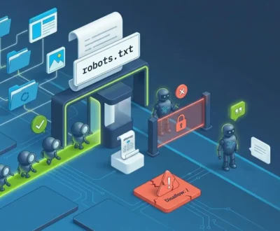 robots-txt-for-seo-guide Robots.txt for SEO illustrated as a website security gate allowing Googlebot and citation bots while blocking AI training crawlers