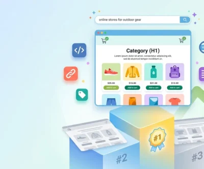 shopify-collection-page-seo-ranking Shopify collection page SEO illustration showing a category page ranking #1 above competitors in search results